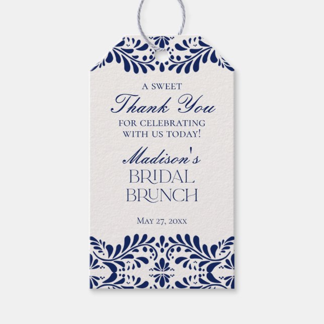 Étiquettes-cadeau Bleu Talavera Carrelage Fiesta Bridal Brunch Favor (Devant)