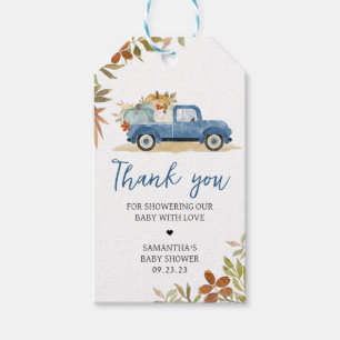 Étiquettes-cadeau Bleu Truck Automne Citrouille Baby shower Favorise