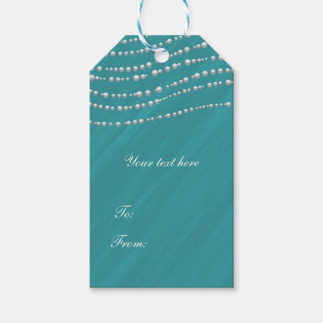 Étiquettes-cadeau Bleu Turquoise & Perles Fête des mariées élégante (Devant)