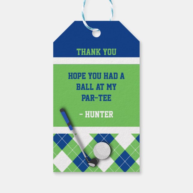 Étiquettes-cadeau Bleu, Vert, Blanc Jacquard Golf Thème Favoriser (Dos)