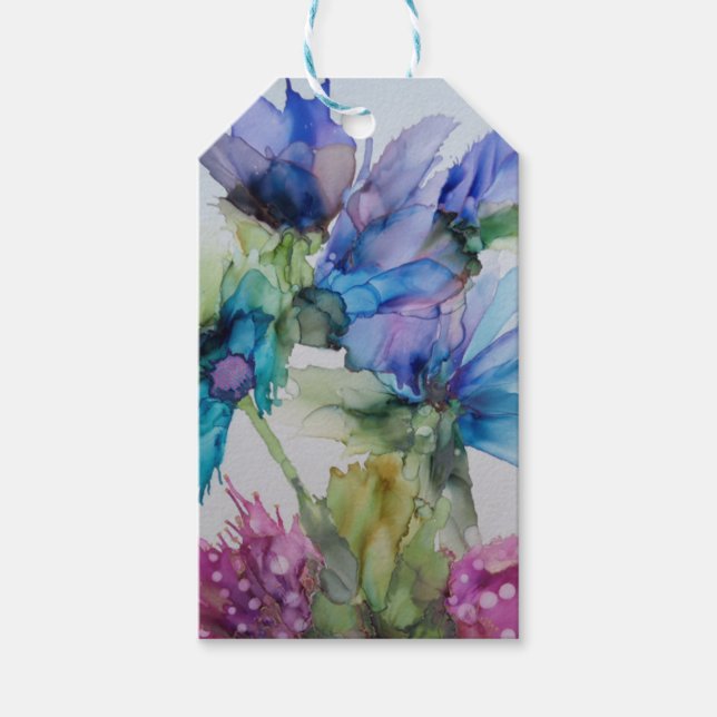 Étiquettes-cadeau Bleu violet rose vert rose Art Floral (Devant)