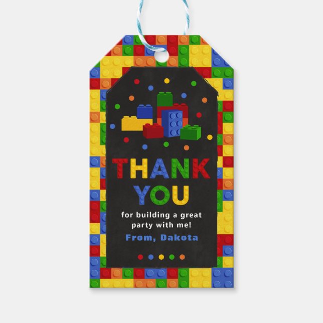 Étiquettes-cadeau Blocs de construction Anniversaire Boy Bricks Bali (Devant)