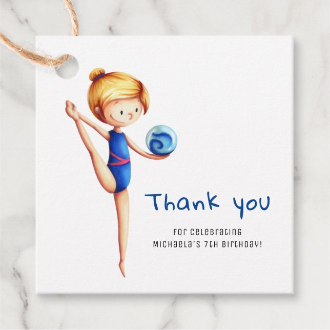 Étiquettes Cadeau Blond Girl Gymnastique Anniversaire Merci (Devant)