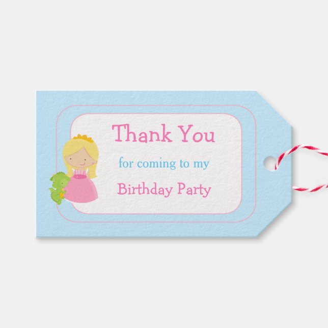 Étiquettes-cadeau Blonde Cute Princess et Dragon Anniversaire (Devant (Horizontal))
