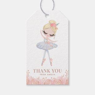 Étiquettes-cadeau Blonde Girl Ballerina en robe blanche Anniversaire