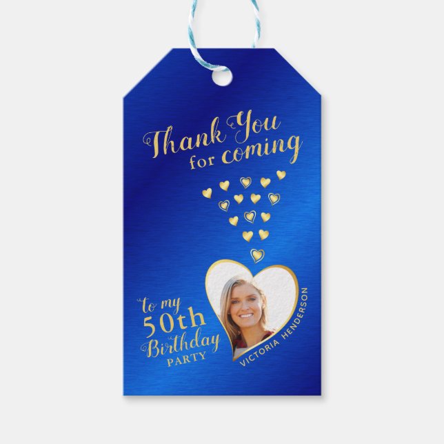 Étiquettes-cadeau Blue and Gold Thank You 50th Birthday Favor (Devant)
