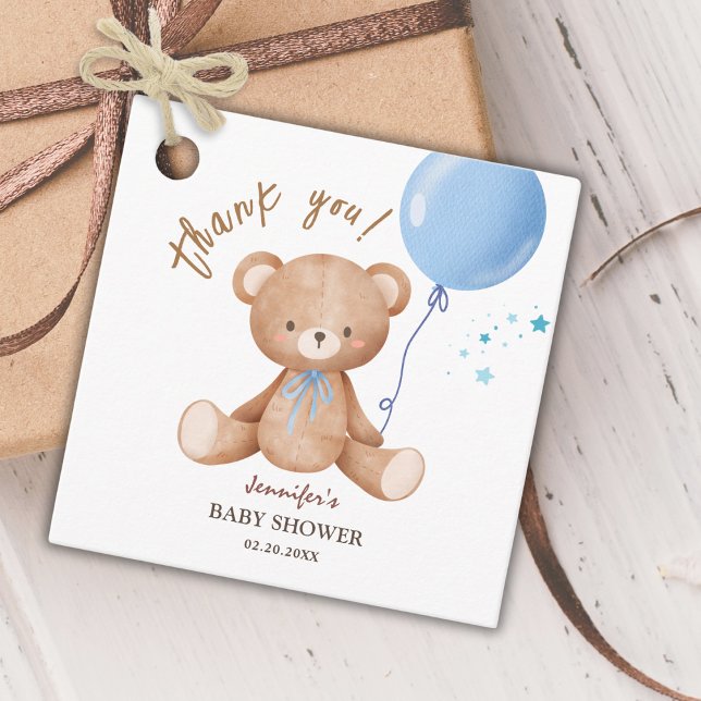 Étiquettes Cadeau Blue Balloon Teddy Bear Thème | Baby shower garçon (Créateur téléchargé)