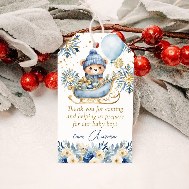 Étiquettes-cadeau Blue Bear Christmas Baby Shower Thank You Favor (Créateur téléchargé)