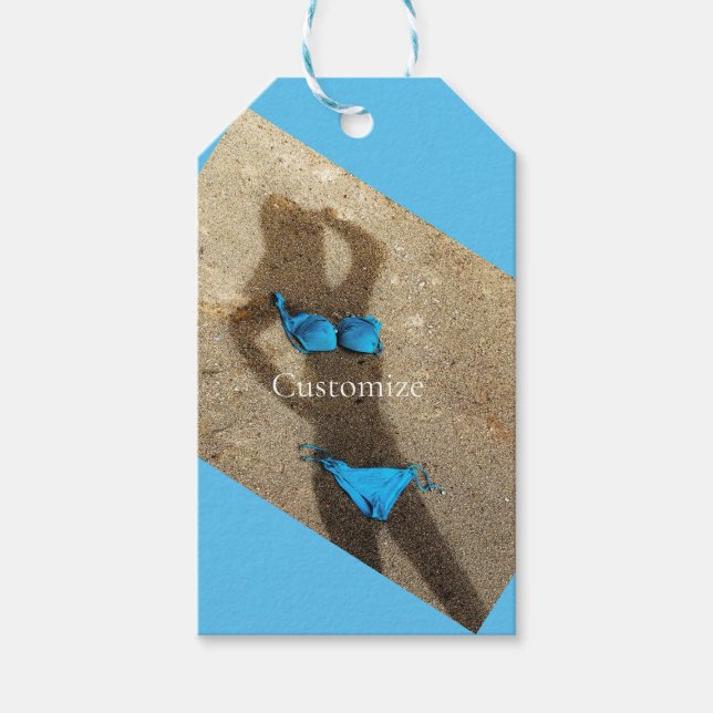 Étiquettes-cadeau Blue Bikini Beach Sand Thunder_Cove (Devant)