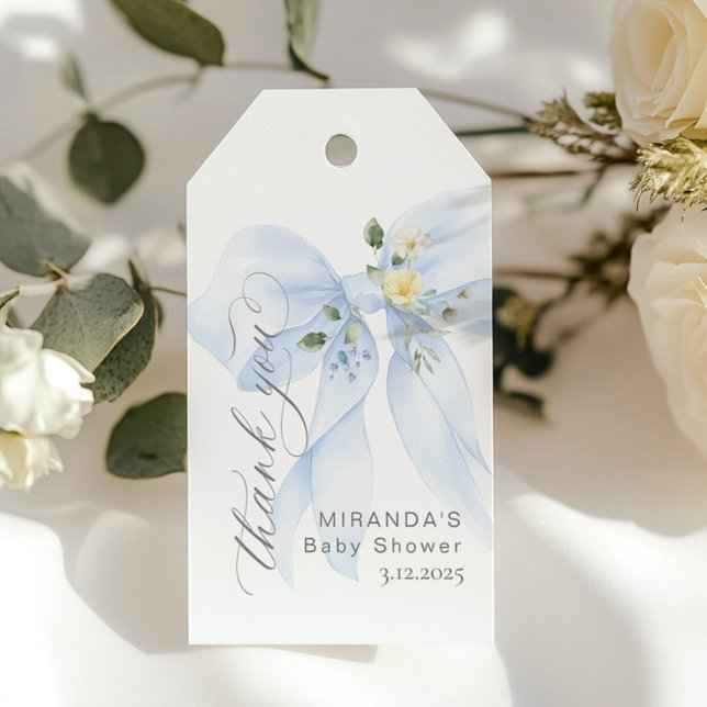 Étiquettes-cadeau Blue bow Baby in Bloom floral merci (Créateur téléchargé)