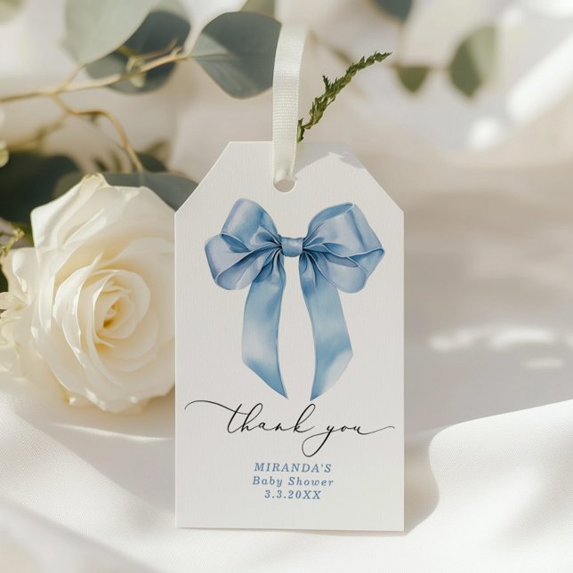 Étiquettes-cadeau Blue bow Boy baby shower merci (Créateur téléchargé)
