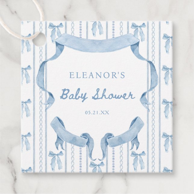 Étiquettes Cadeau Blue Bow Coquette Blue Boy baby shower (Devant)