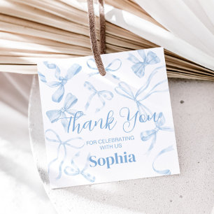 Étiquettes Cadeau Blue Bow Sweet 16e Carré de fête d'anniversaire