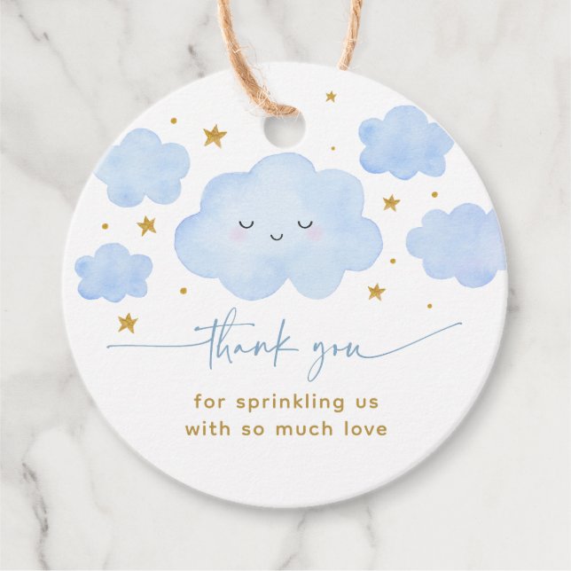 Étiquettes Cadeau Blue Boy Cloud Stars Baby Sprinkle (Devant)