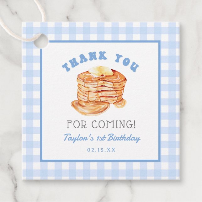 Étiquettes Cadeau Blue Boy Pancake Petit déjeuner Anniversaire Merci (Devant)