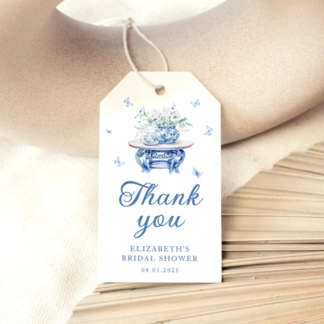 Étiquettes-cadeau Blue Chinoiserie Floral Chic Fête des mariées favo (Créateur téléchargé)