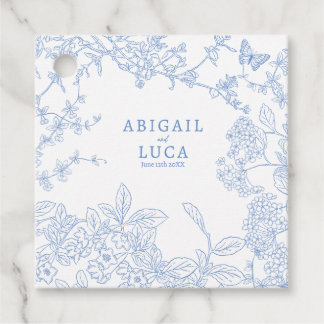 Étiquettes Cadeau Blue Chinoiserie Toile de Jouy Mariage Date de sau