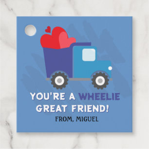 Étiquettes Cadeau Blue Dump Truck Hearts Valentines Tags cadeaux