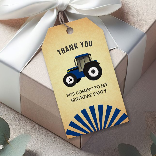 Étiquettes-cadeau Blue Farm Tractor Anniversaire de enfant Party Mer (Créateur téléchargé)