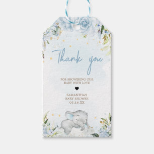Étiquettes-cadeau Blue Floral Elephant Baby shower Favoriser les éti