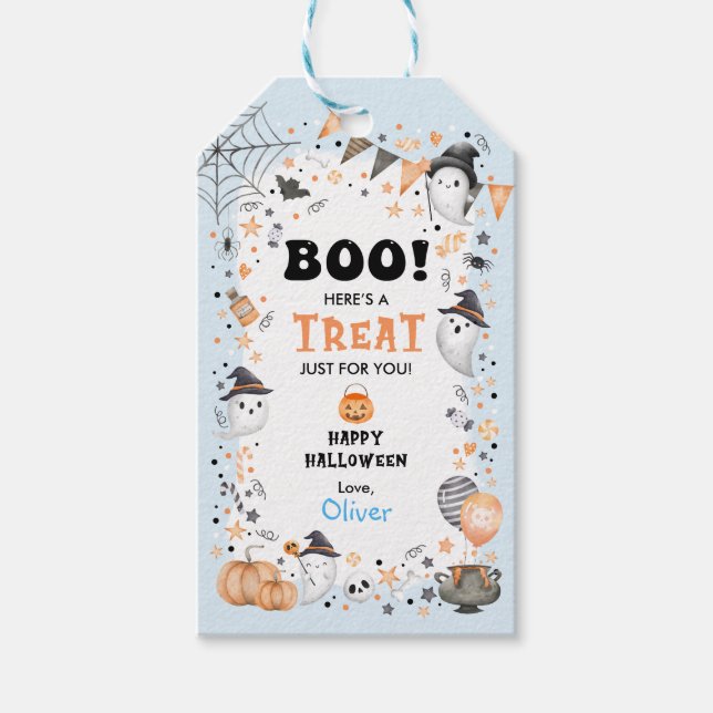 Étiquettes-cadeau Blue Ghost Happy Halloween Boy Birthday Party (Devant)