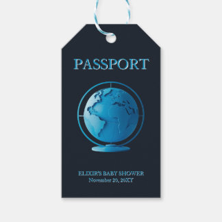 Étiquettes-cadeau Blue Globe Passport Travel Baby Shower