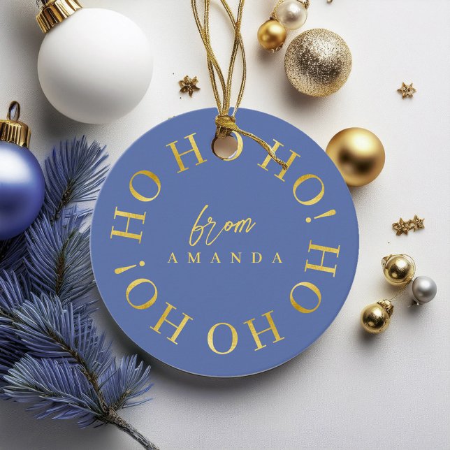 Étiquettes Cadeau Blue Gold Christmas Ho Ho Ho ID1009 (Créateur téléchargé)