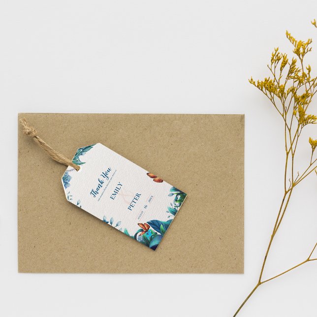 Étiquettes-cadeau Blue Green Botanical Butterfly Wedding Favor (Blue Green Botanical Butterfly Wedding Favor Gift Tags)