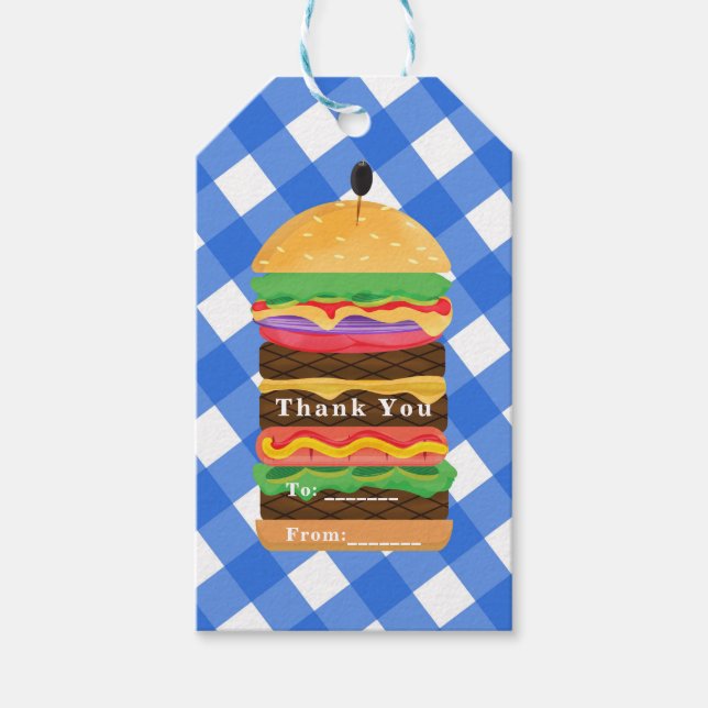 Étiquettes-cadeau Blue Hamburger Summer Cookout Barbecue BBQ Party (Devant)