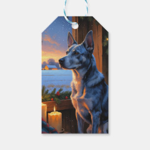 Étiquettes-cadeau Blue Heeler avec lumières de Noël vacances 