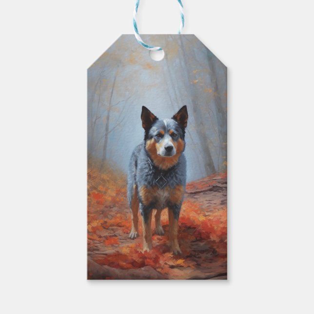 Étiquettes-cadeau Blue Heeler dans les feuilles d'automne automne au (Devant)