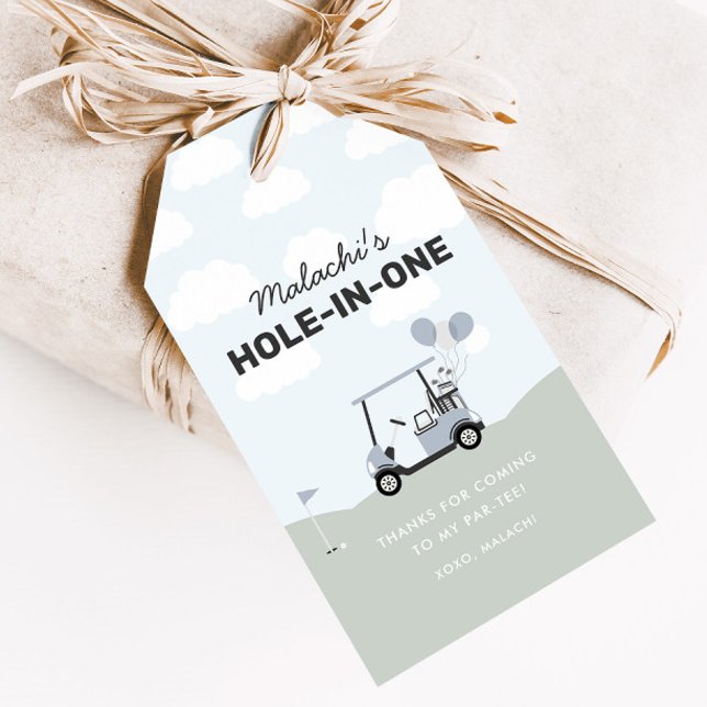 Étiquettes-cadeau Blue Hole-In-One Golf 1er Anniversaire Favoriser (Créateur téléchargé)