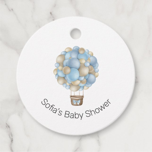 Étiquettes Cadeau Blue Hot Air Balloon Boy Baby shower (Devant)
