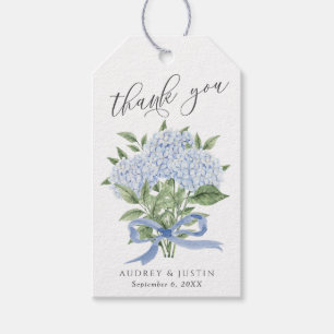 Étiquettes-cadeau Blue Hydrangea Bouquet Blue Ribbon Mariage