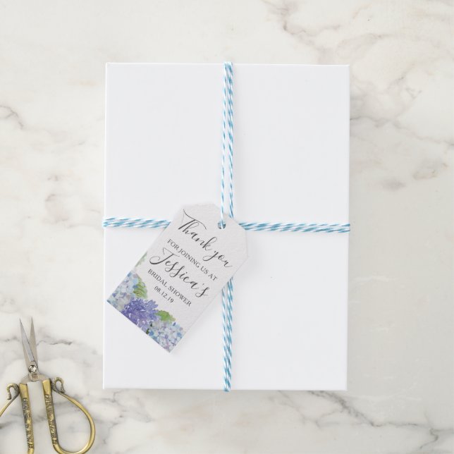 Étiquettes-cadeau Blue Hydrangea Bridal (Avec de laficelle)