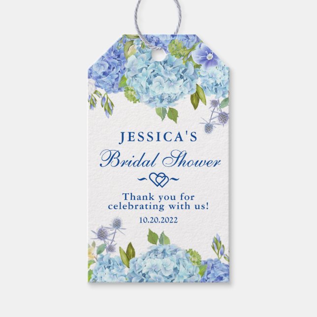 Étiquettes-cadeau Blue Hydrangea Fête des mariées de verdure Merci (Devant)