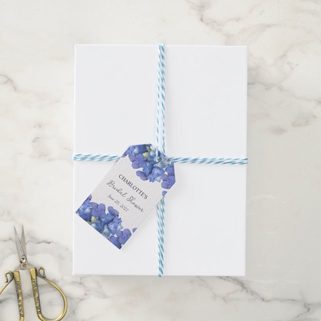 Étiquettes-cadeau Blue Hydrangea Petals Fête des mariées personnalis (Avec de laficelle)