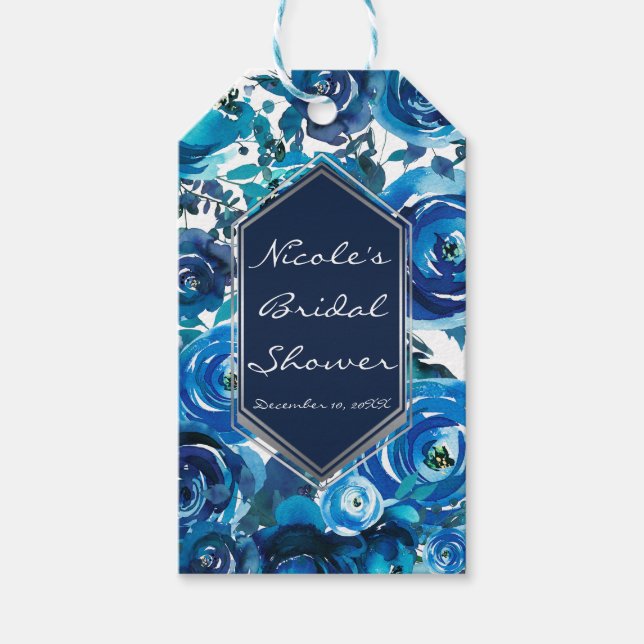 Étiquettes-cadeau Blue Indigo Floral Flowers Élégant Mariage chic (Devant)