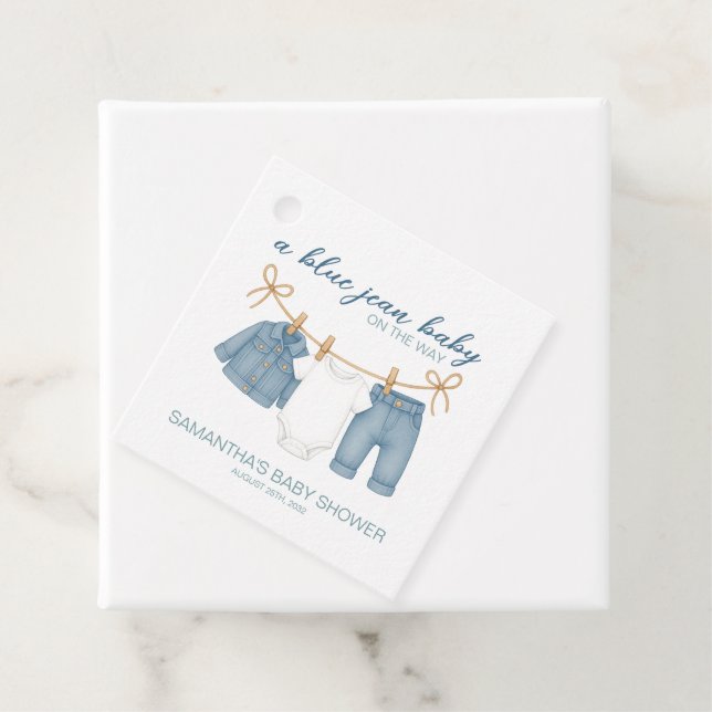 Étiquettes Cadeau Blue Jean Baby sur le chemin Baby shower (En situation)