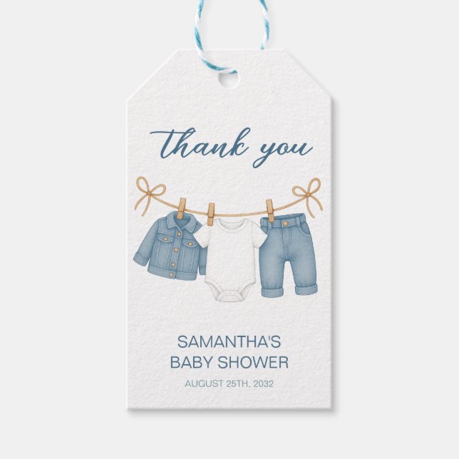Étiquettes-cadeau Blue Jean Baby sur le chemin Baby shower (Devant)
