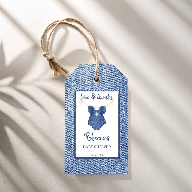Étiquettes-cadeau Blue jean girls denim baby shower thank you favor (Blue jean girls denim baby shower thank you favor gift tags personalized favor tags)