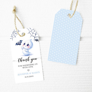 Étiquettes-cadeau Blue Little Boo Baby Ghost Boy Douche Merci