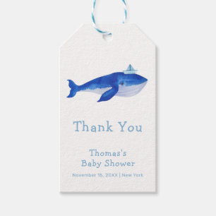 Étiquettes-cadeau Blue Modern Boy Under the Sea Whale Baby shower