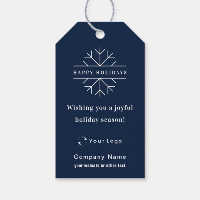 Étiquettes-cadeau Blue Modern Christmas Business Logo QR code Chic (Devant)