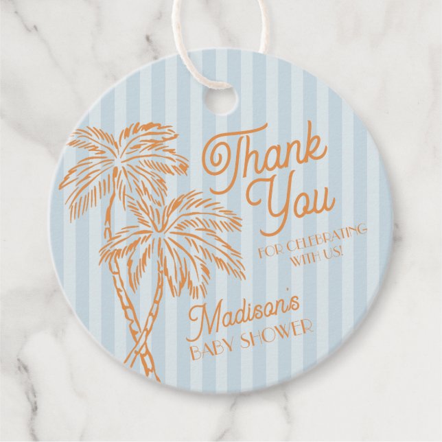 Étiquettes Cadeau Blue Palm Spring Pastel Beach Baby shower (Devant)