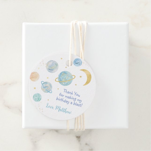 Étiquettes Cadeau Blue Pastel Two The Moon Space Anniversaire (En situation)