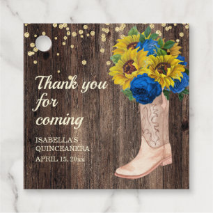 Étiquettes Cadeau Blue Roses Sunflowers Barn Bois Bottes Merci