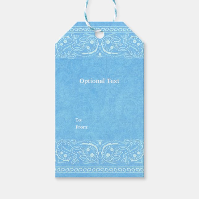 Étiquettes-cadeau Blue Rustic Paisley Country Mariage de l'Ouest (Devant)