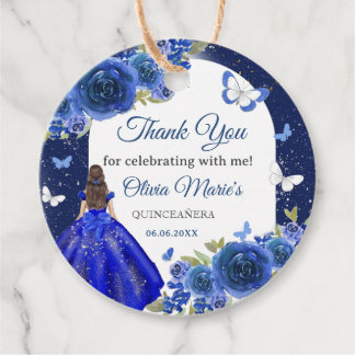 Étiquettes Cadeau Blue Silver Rose Quinceanera Anniversaire Favorise