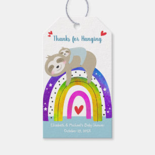 Étiquettes-cadeau Blue Sloth Boho Rainbow Cute Boy Baby shower Bold